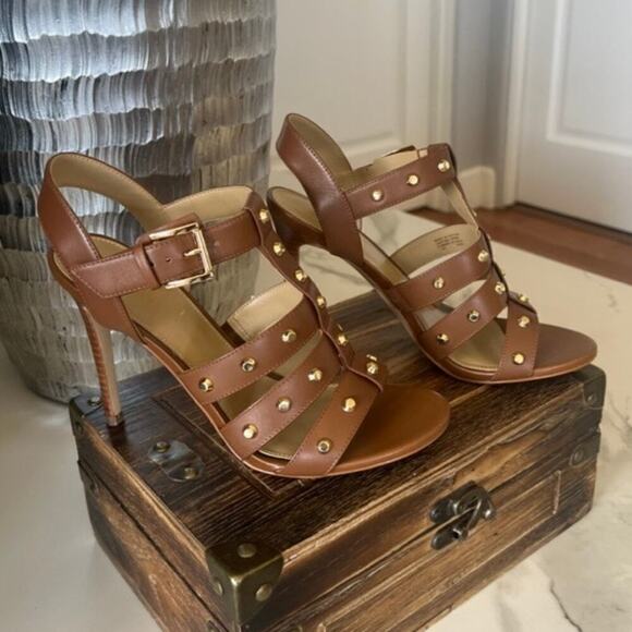 Michael Micheal Kors Jagger Studded Stiletto Sandals in Brown - Picture 2 of 9